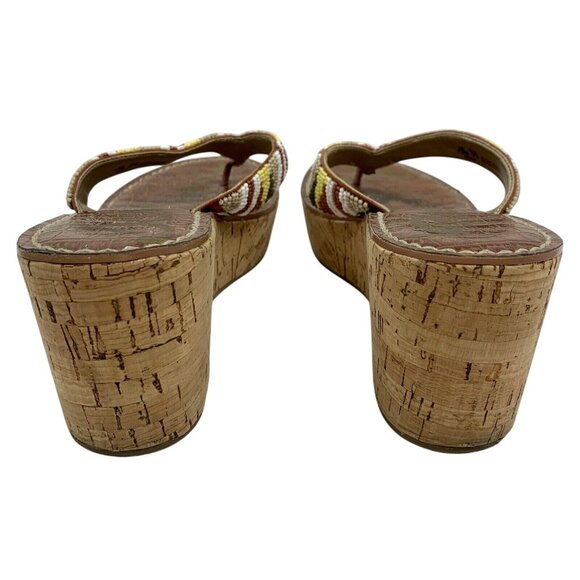 SAM EDELMAN Women 7.5 ROSA Beaded Cork Wedge Sandals Shoe Beiges Flip Flops - Picture 6 of 8